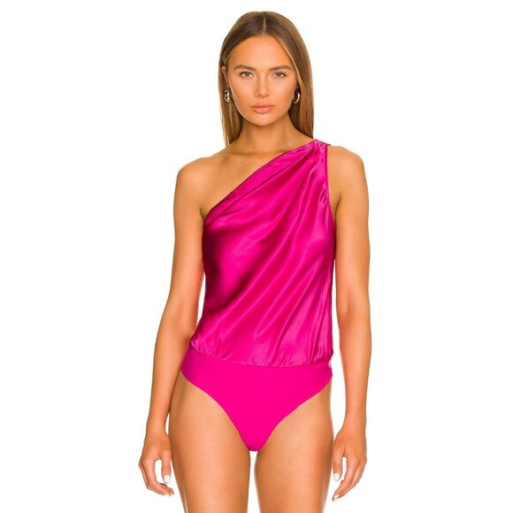CAMI NYC Darby Bodysuit in Magenta Fuchsia Silk - Picture 2 of 5